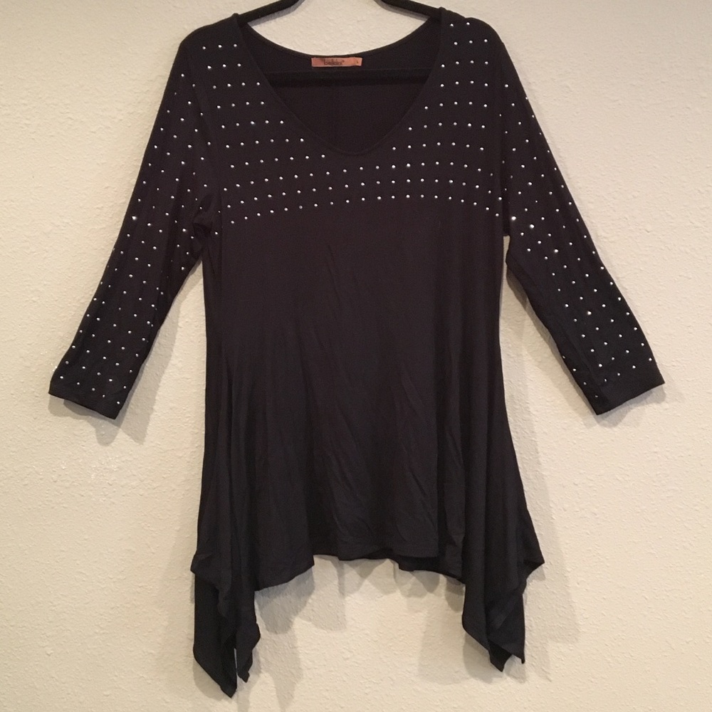 Belldini Rhinestone High-Low Black Top, large